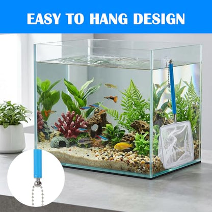 2 Pcs Fish Tank Net, Small Fish Net Aquarium, Fish Net for Fish Tank, Fine Mesh Small Aquarium Net with Extendable Long Handle for Shrimp & Bettas Aquarium Accessories (Square and Round)