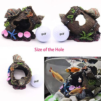 Small Cute Barrel Fish Tank Decorations Aquarium Hideaway Cave House with Shell