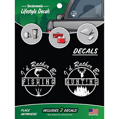 I'd Rather Be Hunting or Fishing Vinyl Decal - Set of 2 Stickers Decals - color: I'd Rather Be
