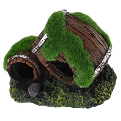 Alipis Resin Fish Tank Decor Broken Wine Barrel Ornaments Small Double Barrel Hideout Aquarium Decoration for Betta Fish and Freshwater Shrimp Habitat