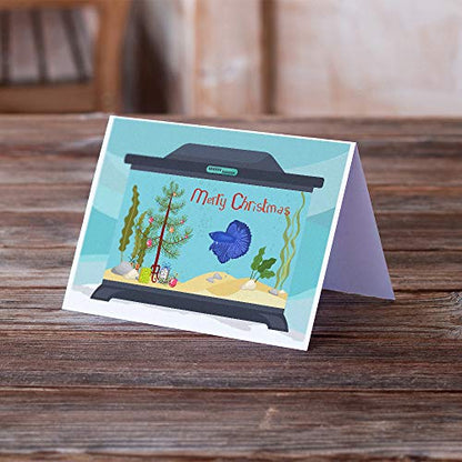 Caroline's Treasures CK4507GCA7P Delta Tail Betta Fish Merry Christmas Greeting Cards and Envelopes Pack of 8 Blank Cards with Envelopes Whimsical A7 Size 5x7 Blank Note Cards - style: Fish & Marine - Delta Tail Betta