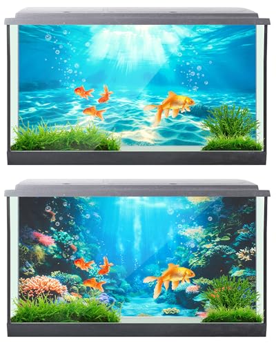 4 Pack Aquarium Background Polyester 36 x 18 Inch Cloth Fish Tank Background Undersea Corals Sunshines Rock Aquatic Plants Wallpaper with Double-Sided Tape