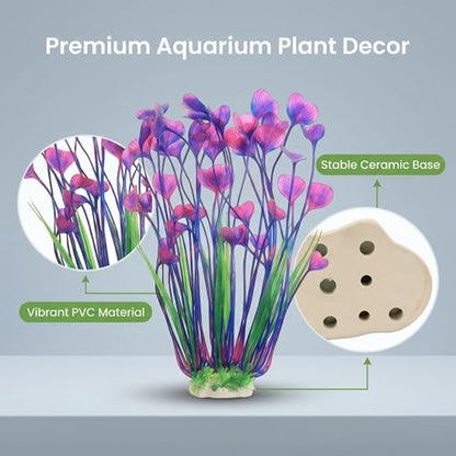 2 Pack Artificial Aquarium Plants, 15.8 Inch Tall, Seaweed, Purple, Plastic, Weighted Ceramic Base, for Aquarium, Indoor