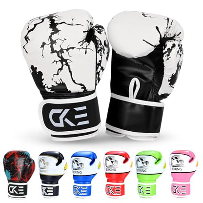 CKE Boxing Gloves for Kids Ages 5-12, Beginner Punch Bag Training Gloves - color: Black/White