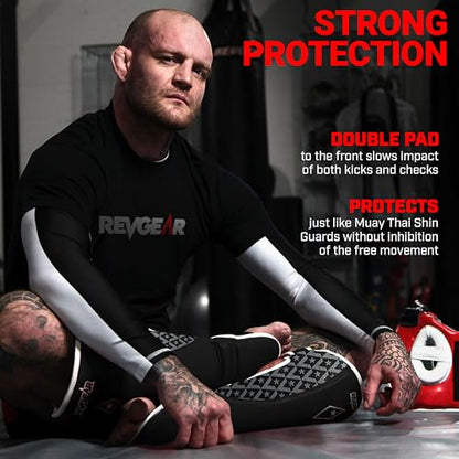 Revgear Superlite Light Weight Leather Shin Guards | for Martial Arts/MMA - color: Black, size: Small