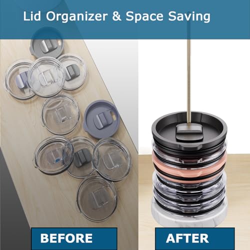 Stainless Steel Tumbler Lid Organizer With Marble Base for Stanley Cup/Yeti - Space-Saving Vertical Stacker for Up to 10 Lids, Clutter-Free Kitchen Cabinets and Countertops (Gold) - color: Gold