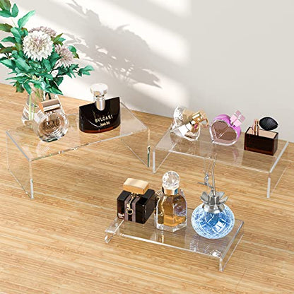 Acrylic Risers Display Stands 3pcs, Rectangular Dessert Table Display Set, Clear Display Shelf for Funko Pop, Collectibles, Retails, Shoes, Plants, Home Decors, Decoration - 7.5''x8''x8.5''
