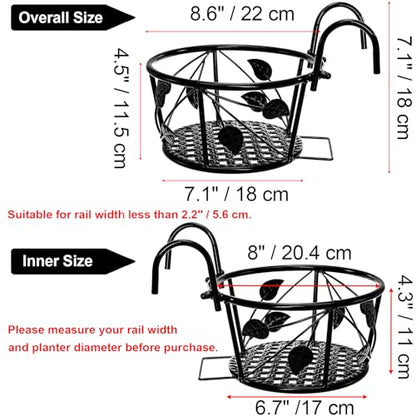 Tosnail 2-Pack Metal Plant Holders for Indoor Outdoor Railings, Fence Plant Hangers, Hanging Flower Baskets for Porch, Balcony, Stair Railing, Black