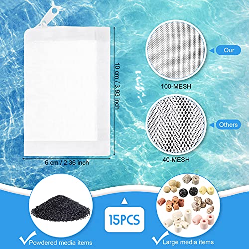 15 Pcs Aquarium Filter Media Bags 150 Micrometer Fine Filter Bags Mesh Reusable with Zipper for Activated Carbon Resins (2.4 x 4 Inch)