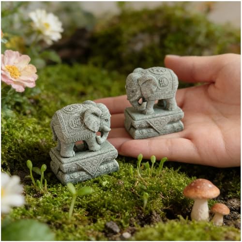 livelyfish Small Elephant Figurines A Pair Aquarium Decor Elephant Statues Bonsai Ornaments for 10 Gallon or Smaller Fish Tanks FengShui Decor (S)