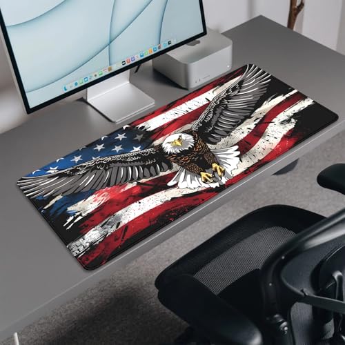American Flag Mouse Pad,USA Bald Eagle Desk Pad,Large Extended Gaming Floral Mouse Mat with Stitched Edges,Non-Slip Rubber Base Mouspad for Office Work Home(27.5X11.8 in) - color: American Eagle Flag