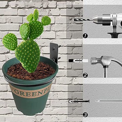 Jiozermi 2-Pack 4 inch Flower Pot Holder Ring, Wall Mounted Metal Planter Hanger, Indoor Use, Matte Black, 40 lbs Capacity - size: 4"
