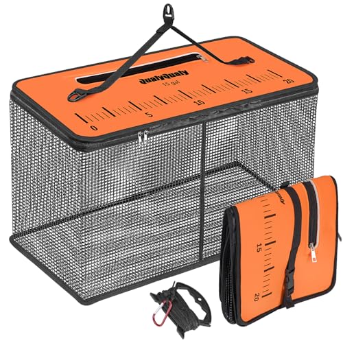 Floating Fish Basket for Live Caught, 10/15 Gallons Foldable Fishing Holder Minnow Bucket Portable Collapsible Fishing Net Storage Cage for Live Fish Bait Live Well