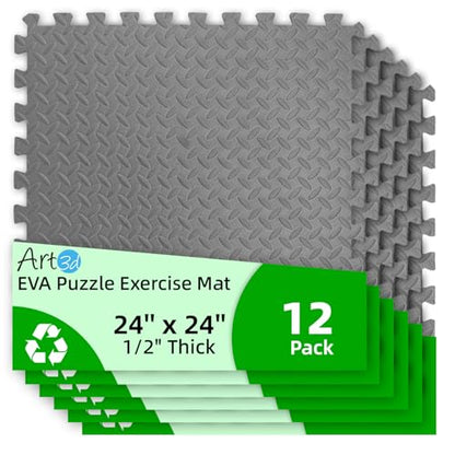 Art3d 12-Pack 24"x24" EVA Interlocking Exercise Mats,48 Sq.Ft,Grey - color: Grey, size: 48 Sq Ft