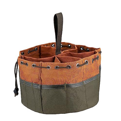 BucketBoss 25001 Canvas Organizer Parachute Bag with 19 Pockets for Nails,Screws, and Bolts in Brown
