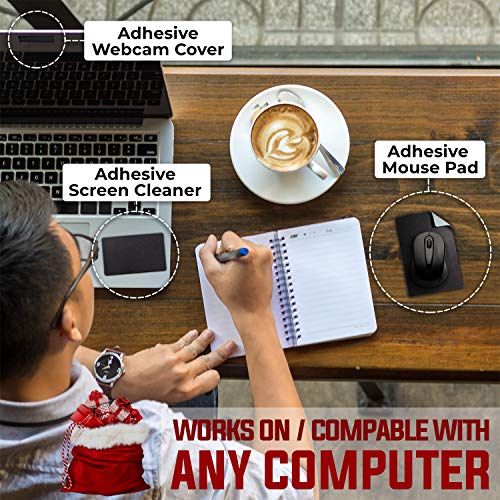 Mouse Pad Adhesive Bottom - Sticks to Any Surface - Portable - Webcam Covers and Screen Cleaner Included (Blank Black) - color: BLANK BLACK