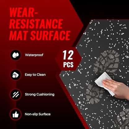 SUPERJARE 0.79'' Extra-Thick Exercise Equipment Mats, 12 Pcs 48 Sq Ft Rubber Top Floor Tiles with High Density EVA Foam, Interlocking Gym Flooring for Home Gym, Workout Mat, Black/Grey - size: 12 Tiles (48 Sq Ft)
