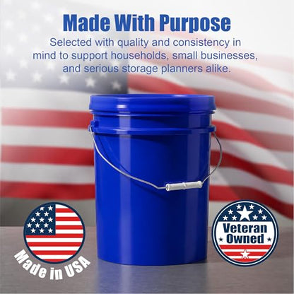 5 Gallon Bucket - Food Grade Bucket, Metal Handle Grip, BPA-Free, Heavy-Duty 90 Mil HDPE Plastic Pail, Stackable Utility Container, Made in USA, Lid Not Included, Blue, 6 Packs - color: Blue, size: 6 Packs