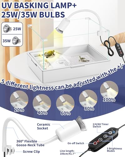 Large Turtle Tank Kit(Tank + Light + Water Pump), Acrylic Turtle Tank Starter Kit with Two Rain Shower Head, Adjustable 5W Water Pump, Higher Fences (Kit-L)