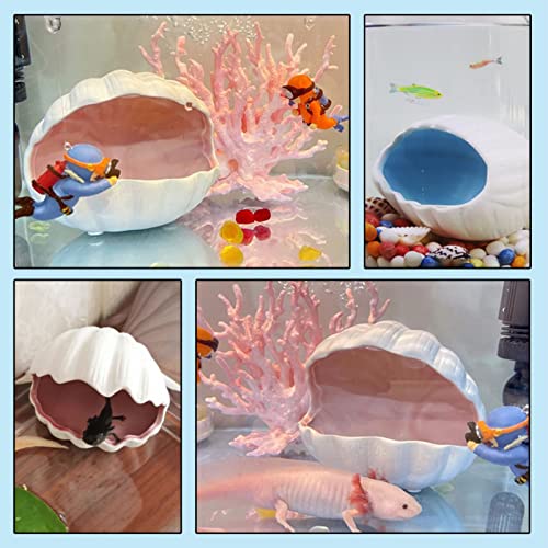 Aquarium Shell Shape Ceramic Cave Decoration, Fish House Conch Thematic Ornament for Betta Fish Passing or Hiding, Betta Tank 5.1inch Fish Tank Decoration (Pink, M)