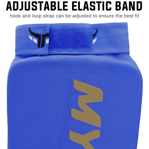 Mytra Fusion Shin Pads Instep Protector Kick Boxing Muay Thai Training Elasticated shin Guards - color: Blue, size: Small-Medium