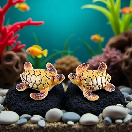 Jowxsx 2Pcs Micro Landscape Mini Turtle Resin Miniature Figurines Ornament for Aquarium Garden Bonsai Home DIY Decoration