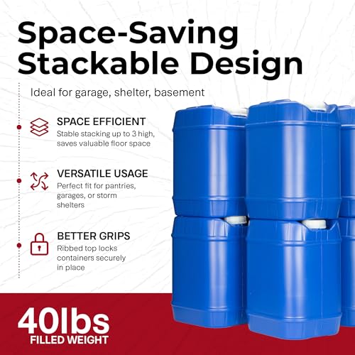 Legacy Food Storage Emergency Water Storage Containers, Long Term 5 Gallon Water Tank - 6 Stackable Food Grade Tanks Included, for Camping, Prepping, Survival - 30 Gallon Total Capacity - size: 6 Tanks (30 Gallons), style: With Water Treatment