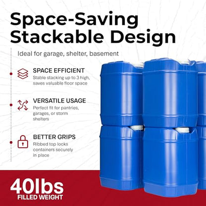 Legacy Food Storage Emergency Water Storage Containers, Long Term 5 Gallon Water Tank - 6 Stackable Food Grade Tanks Included, for Camping, Prepping, Survival - 30 Gallon Total Capacity - size: 6 Tanks (30 Gallons), style: With Water Treatment