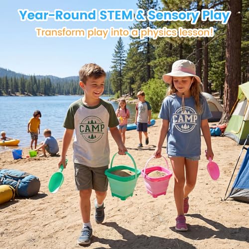 3 PCS Collapsible Bucket Set, Foldable Beach Buckets with Shovels, Travel Sand Toys for Kids Outdoor, Beach Vacation Essentials, Camping Traveling, Fun Summer Activities