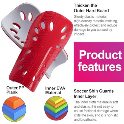 ANCIRS 2 Pair Soccer Shin Guards for Youth, Breathable Shin Guard Sleeves for Football Games, Protective EVA Cushion for Youth Men & Women - color: White & Red