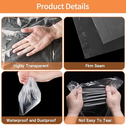 40" x 60" Extra Large Clear Plastic Storage Bags, 4 Pack Huge Waterproof Storage Bags with 4 Ties for Luggage, Suitcase, Furniture, Chair, Mini Bike, Holiday Decoration