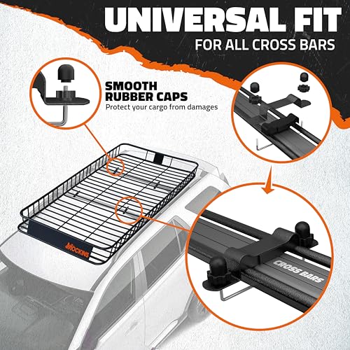 Mockins 90"x50"x6" XXL Heavy Duty Roof Rack Cargo Basket 2-Size Extendable | 250 Lbs Cap Steel Luggage Carrier for Car Rooftop Set w/ Straps| All-Weather Roof Cargo Carrier for SUV, RV, & Large Vehicles - size: Basket: 90"x50"x6"