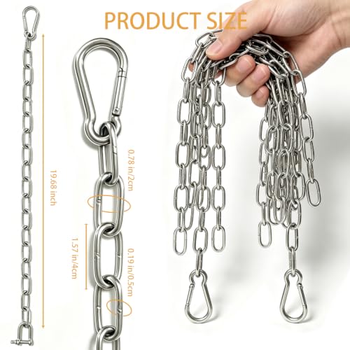 2Pcs 5MMx19.6 in Stainless Steel Chain,Heavy Duty Adjustable Coil Chain Set - color: 19.6 IN, size: 5MM