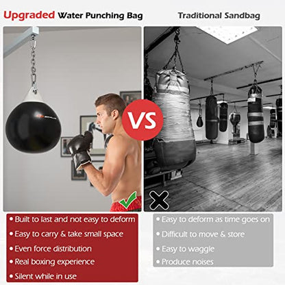 Goplus Water Aqua Bag, 21'' 180 Pound /18” 110 Pound Heavy Punching Bag with Adjustable Metal Chain, Water Injection Hose, Boxing Training Bag for Adults Fitness, MMA - style: Black-18”, 110LBS