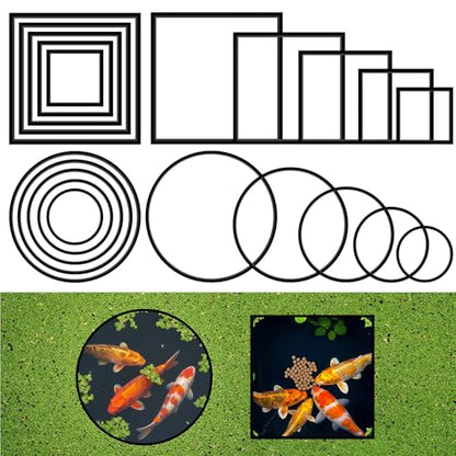 JJUNW 10 Pcs Fish Feeding Rings Set, Floating Aquarium Plant Corral, Round & Square Fish Feeder Rings Fish Tank Aquarium Accessories for Betta (Black)