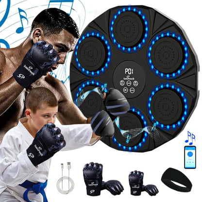 Music Boxing Machine,Wall-Mounted Music Boxing Machine for Adults and Kids with 2 Pairs Boxing Gloves and Hair Band, Interactive Boxing Target Workout Equipment for Home, Gym, and Office