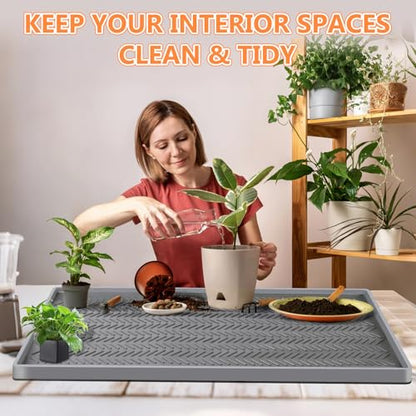 Kalolary 30" x16" Silicone Plant Trays Plant Saucer Growing Tray Rectangular Heavy Sturdy Silicone Plant Drainage Saucers Plant Drip Trays for Pots Seed Starter Growing Trays