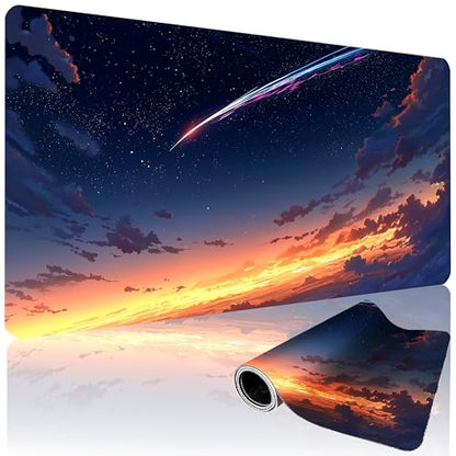 XXL Gaming Mouse Pad 35.4 x 15.7 Inch, Large Desk Mousepad with Comet Design, Water-Resistant Surface, Stitched Edges, Non-Slip Rubber Base Desk Mat - color: Comet