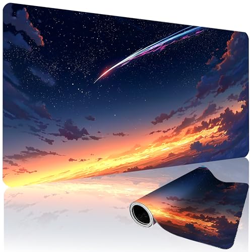 XXL Gaming Mouse Pad 35.4 x 15.7 Inch, Large Desk Mousepad with Comet Design, Water-Resistant Surface, Stitched Edges, Non-Slip Rubber Base Desk Mat - color: Comet