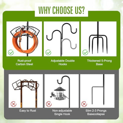 Garden Hose Holder, Upgraded Water Hose Holder, 2-in-1 Heavy Duty Hose Stand, 88Inch Freestanding Hose Hanger, Detachable Garden Hose Storage Rack with Adjustable Shepherds Hooks, Bird Feeder Pole