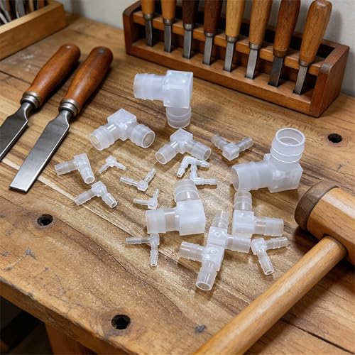 3/8" Hose Barb 90 Degree Elbow L Fitting, Plastic 2 Way Equal Barbed Joint Splicer Mender Union Adapter Hose Fitting (Pack of 5) - size: 3/8" (5Pcs)