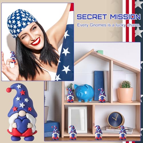 DoubleFill 100 Pcs 4th of July Mini Gnome Figurine Patriotic Gnomes Decoration Memorial Day Table Centerpieces Miniature Independence Day Red White Blue Star Ornament for Party Gifts Home Table Decor