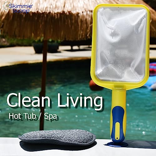 Scoop - Patented Handheld Skimmer with Fine Mesh Net for Spa, Hot Tub, Cold Plunge and Small Pool Cleaning - Lightweight and Durable with Powerful Suction Cup - Clean Out Filter (Yellow)