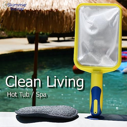 Scoop - Patented Handheld Skimmer with Fine Mesh Net for Spa, Hot Tub, Cold Plunge and Small Pool Cleaning - Lightweight and Durable with Powerful Suction Cup - Clean Out Filter (Yellow)