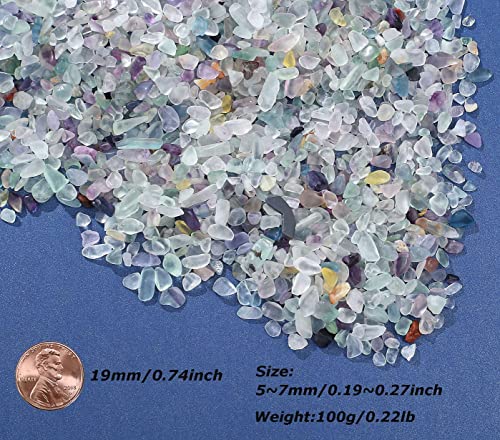 LAIDANLA Decorative Tumbled Gravel Fluorite Crystals Chip Polished Bulk Natural Gem Aquarium Gravel Rocks Pebbles Fish Tank Gravel Vase Filler Succulents Terrarium Supplies 100g
