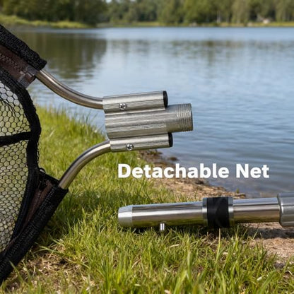 TyQuirlyn Heavy-Duty Stainless Steel Landing Net - 20"x24" Rubber Mesh, Nano-Coated Nylon Resin Zipper Edge, 83" Telescopic Pin & Ring Lock Handle, 55lbs for Kayak Boat Salt & Fresh Water