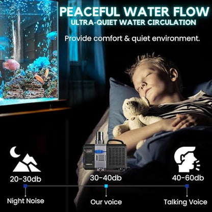 Flexzion Submersible Aquarium Water Pump 1200GPH - High FQ Ultra-Quiet Adjustable Flow Fish Pond Pump for Fresh & Saltwater Tanks, Hydroponics & Outdoor Fountains with Nozzle Set - size: 1200GPH