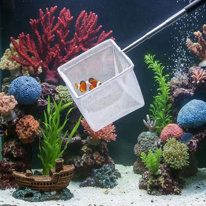Aquarium Fish Net 3 Inch with Extendable Stainless Steel Handle Square Soft Fine Mesh Shrimp Net for Fish Tank, Stream, Pond