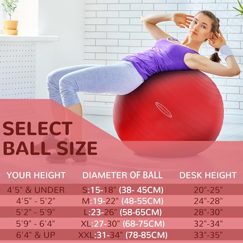 Fitvids Anti-Burst and Slip Resistant Exercise Ball Yoga Ball Fitness Ball Birthing Ball with Quick Pump - color: Red, size: XXL(31-34in/78-85cm)