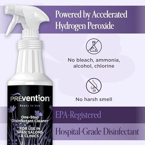 Prevention Ready-To-Use Disinfecting Cleaner – Hospital Grade Disinfectant Spray Solution for Salons, Spas, Clinics, Surfaces – Sanitizing Solution & Two Reusable Sprayers – 32oz Bottle (6 Pack) - size: 32 Fl Oz (Pack of 6)